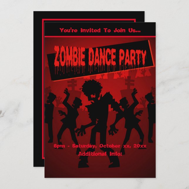 Zombie Dance Party Black & Orange Invitation (Front/Back)