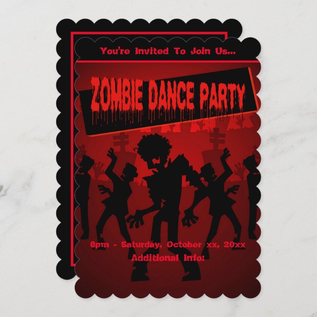Zombie Dance Party Black & Orange Invitation (Front/Back)