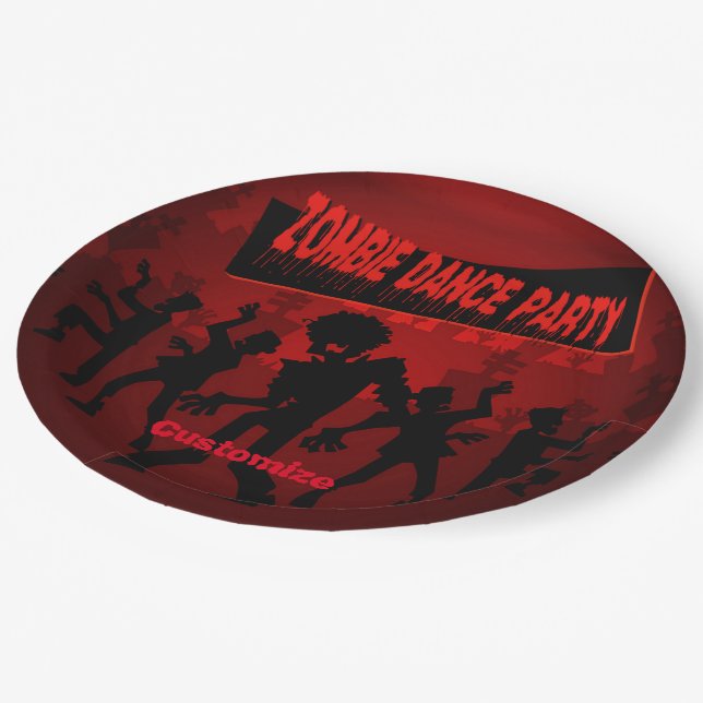 Zombie Dance Party Black & Orange Paper Plate (Angled)