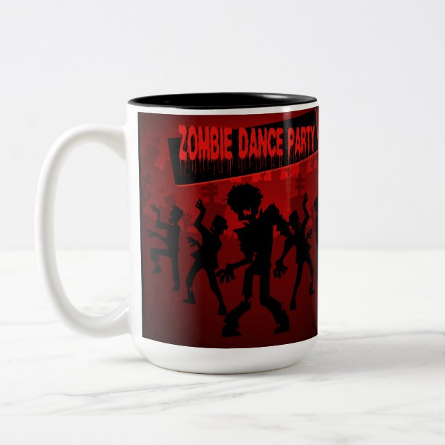 Zombie Dance Party Black & Orange Two-Tone Coffee Mug (Left)