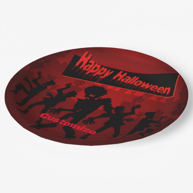 Zombie Dance Party Happy Halloween Paper Plate (Angled)