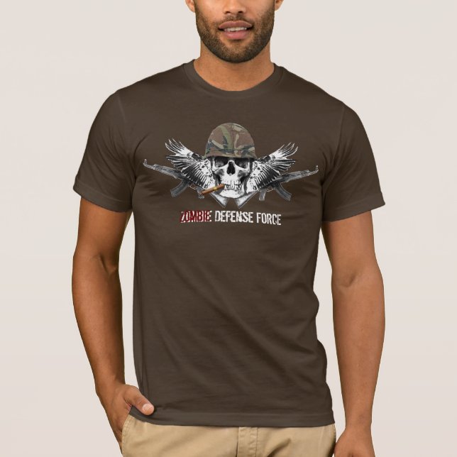 Zombie Defence Force Winged Skull with Helmet T-Shirt (Front)