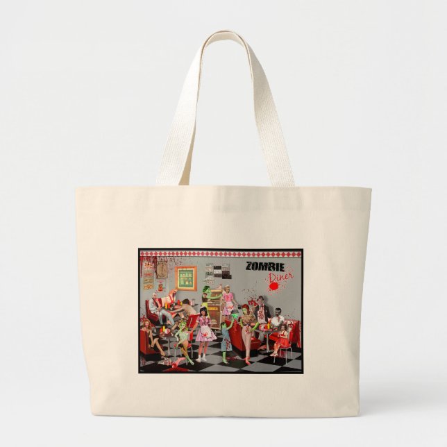 Zombie Diner Stone Boats Large Tote Bag (Front)