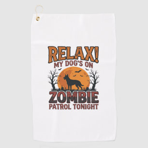 Zombie Dog Patrol Vintage Halloween Shirt Design_1 Golf Towel