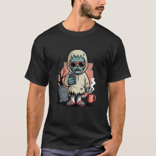 Zombie Drinking Coffee Cartoon Spooky Undead Chill T-Shirt