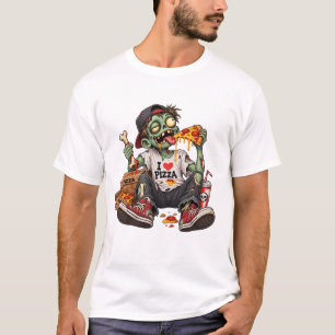 Zombie Eating Pizza Halloween T-Shirt