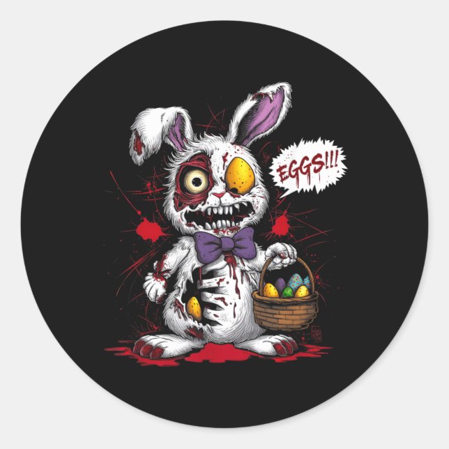 Zombie Evil Easter Bunny Egg Basket Horror Scary Classic Round Sticker (Front)