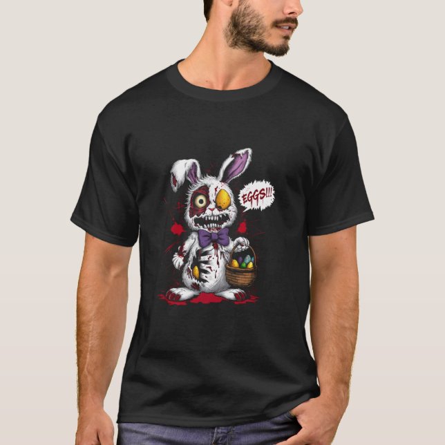 Zombie Evil Easter Bunny Egg Basket Horror Scary E T-Shirt (Front)