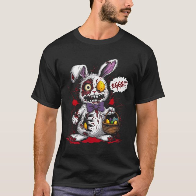 Zombie Evil Easter Bunny Egg Basket Horror Scary T-Shirt (Front)