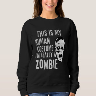 Zombie Face Lazy Halloween Costume Sweatshirt