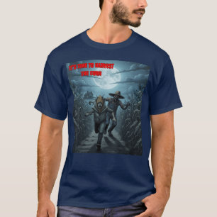 Zombie Farmer – Creepy Corn Harvest Farm Scene T-Shirt