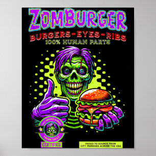 Zombie Fast Food Burger and Ribs Halloween Horror Poster