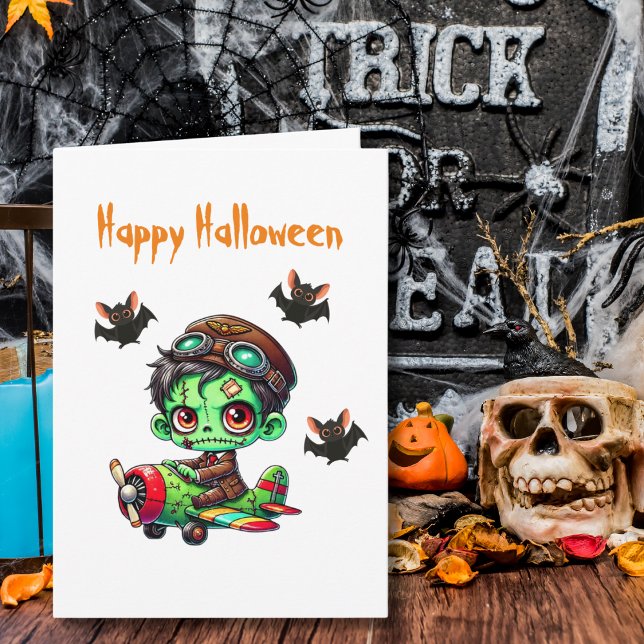 Zombie flying Aeroplane Bats Aviator Halloween Card (Creator Uploaded)