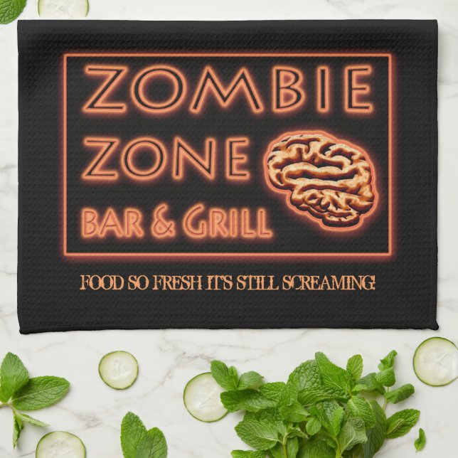 Zombie Food So Fresh Still Screaming Halloween Tea Towel (Folded)