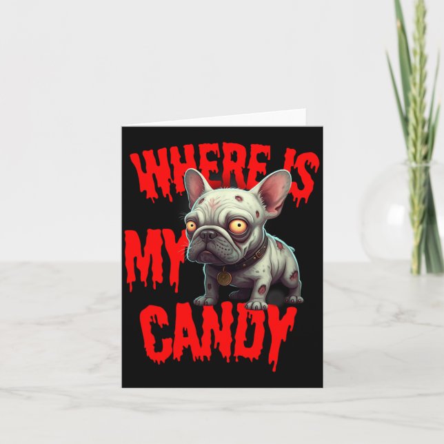 Zombie French Bulldog Halloween Card (Front)