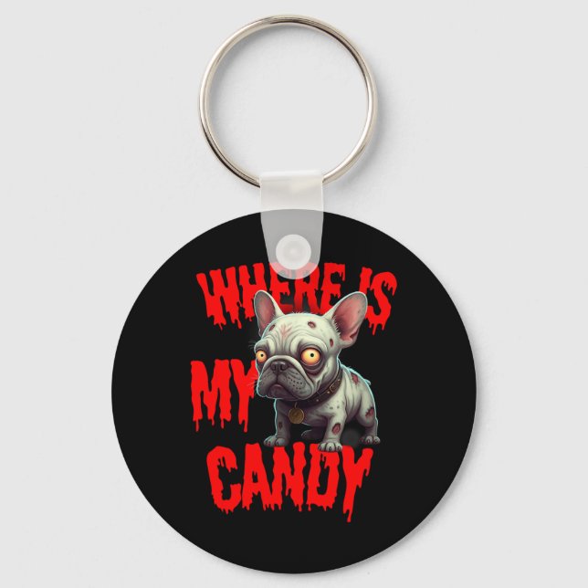 Zombie French Bulldog Halloween Key Ring (Front)