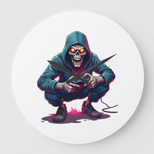 Zombie Gamer � Funny Halloween Gaming Shirt Large Clock (Front)