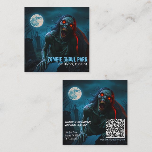 Zombie Ghoul Amusement Park Square Business Card (Front/Back)