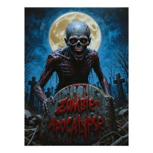 Zombie Ghoul Creepy Graveyard Fullmoon Poster