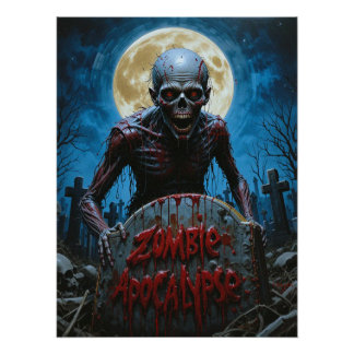 Zombie Ghoul Creepy Graveyard Fullmoon Poster