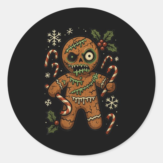 Zombie Gingerbread Man Christmas Zombie  Classic Round Sticker (Front)