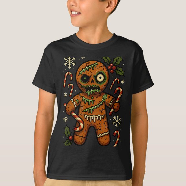 Zombie Gingerbread Man Christmas Zombie T Shirt  (Front)