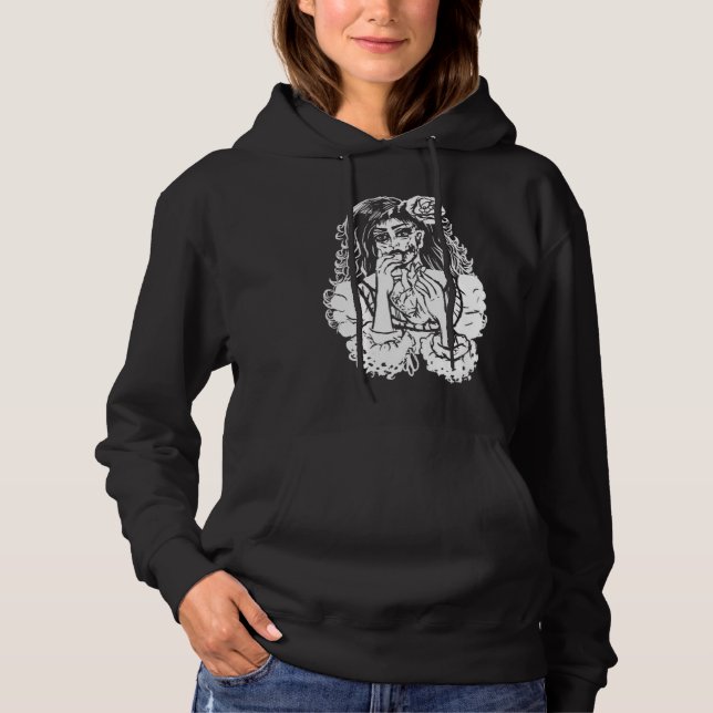 Zombie Girl Eating Heart Victorian Gothic Punk Hoodie (Front)