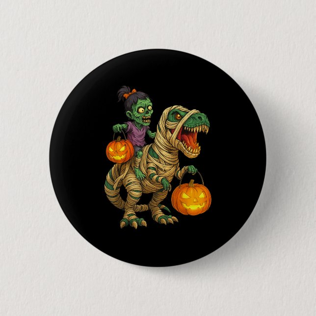 Zombie Girl Riding Mummy T Rex Halloween Kids Tric 6 Cm Round Badge (Front)