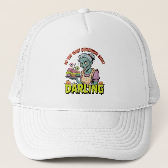 Zombie Grandma – Sweet Halloween Darling Trucker Hat (Front)