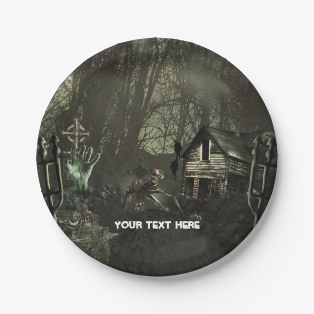 Zombie Graveyard Birthday Party or Halloween Paper Plate (Front)