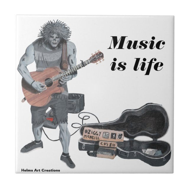 Zombie Guitar Musician Modern Music Fantasy Tile (Front)
