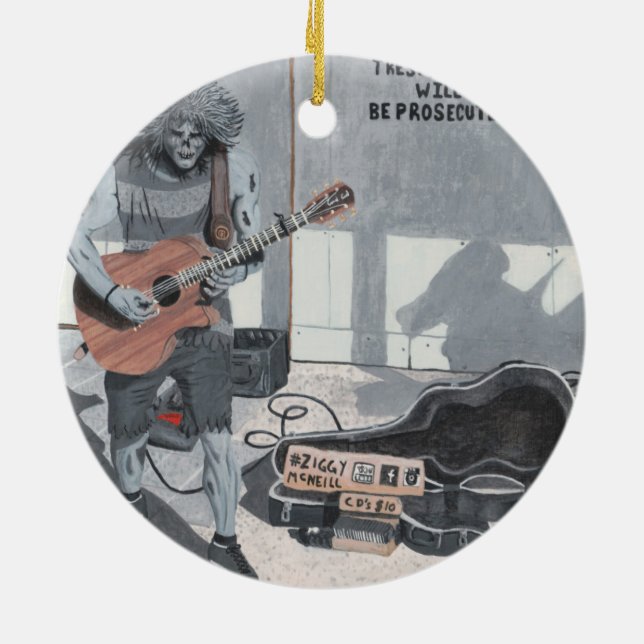 Zombie Guitar Rock Musician Fantasy Art Ornament (Back)