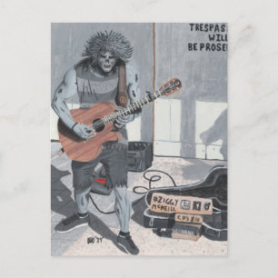 Zombie Guitar Street Musician Fantasy Art Postcard
