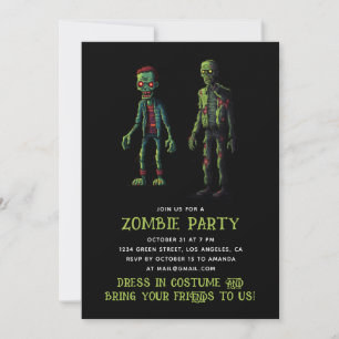 Zombie Halloween Party. Funny Spooky Green & Black Invitation