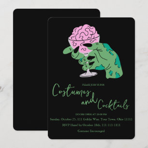 Zombie Hand Brain Cocktail and Costumes Halloween Invitation