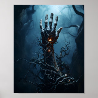 Zombie Hand Coming Out Of Grave Scary Halloween Poster