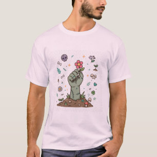Zombie Hand Flower Cute Spooky Graveyard Art T-Shirt