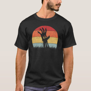 Zombie Hand Rising Retro Horror Sunset T-Shirt