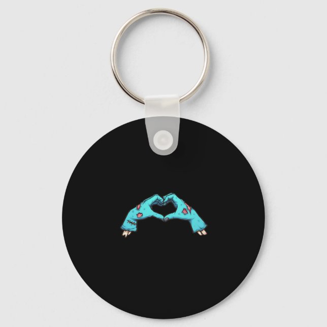 Zombie Hands Heart Halloween Spooky Key Ring (Front)