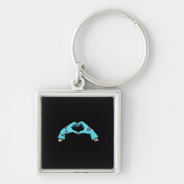Zombie Hands Heart Halloween Spooky Key Ring (Front)