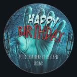 Zombie Happy Birthday Party Classic Round Sticker<br><div class="desc">Zombie Happy Birthday Party Stickers. Matching invitations available.</div>
