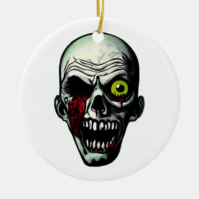 Zombie Head Ceramic Tree Decoration (Front)