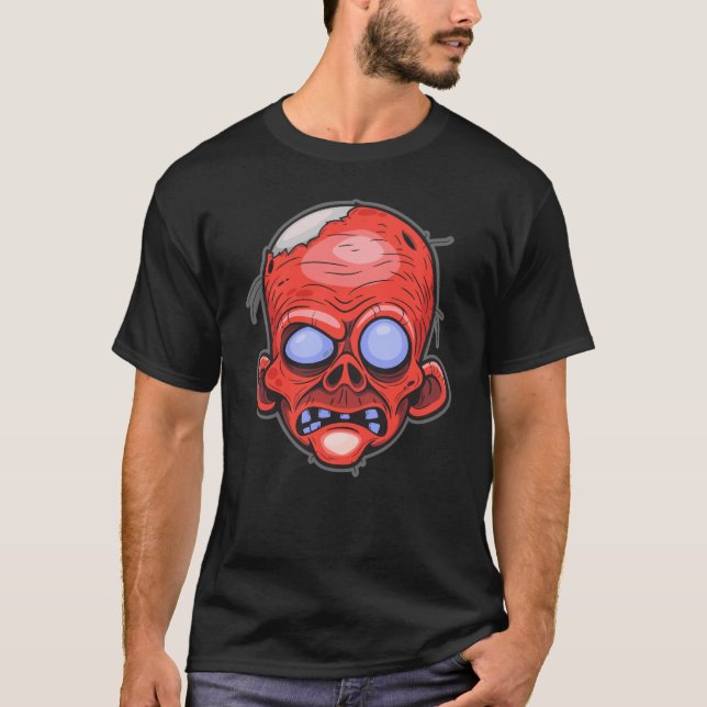 Zombie Head Illustration Design T-Shirt (Front)