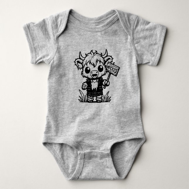 Zombie Highland Cow Baby Bodysuit (Front)