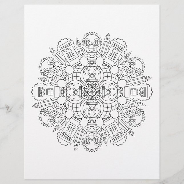 Zombie Horde Halloween Mandala Colouring Page (Front)