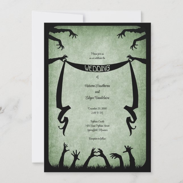 Zombie Horror Halloween Wedding Invitation (Front)
