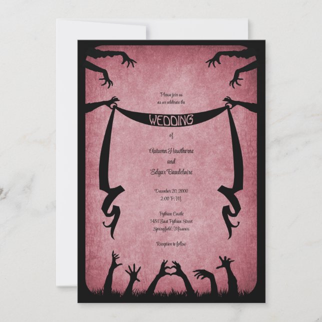 Zombie Horror Halloween Wedding Invitation (Front)