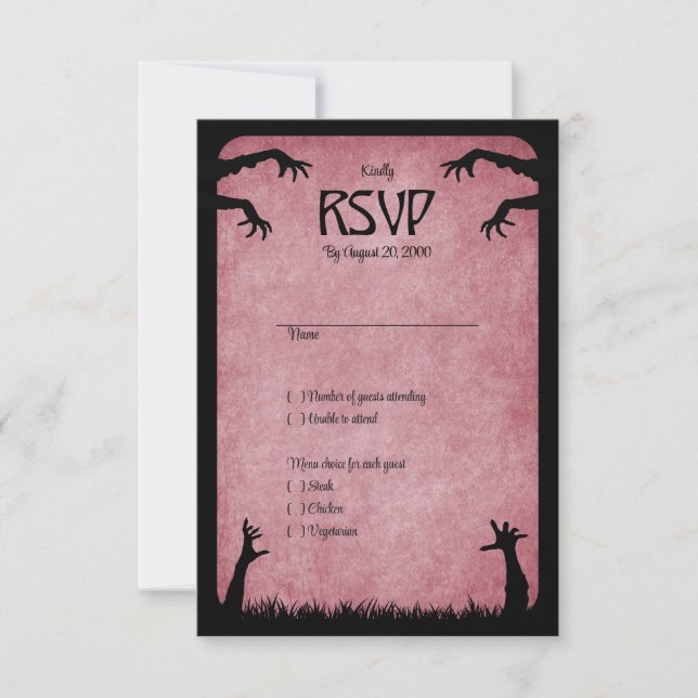 Zombie Horror Halloween Wedding RSVP Card (Front)