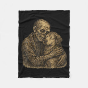 Zombie Hugging Dog Gothic Halloween Pet Dog Lovers Fleece Blanket