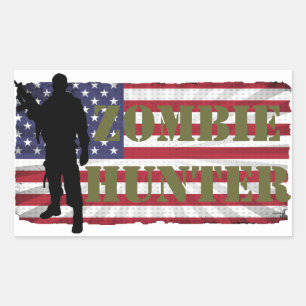 ZOMBIE HUNTER AMERICAN FLAG RECTANGULAR STICKER